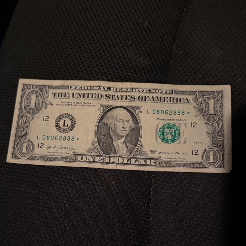 US One Dollar Bill star note all even four numbers  - Green and White